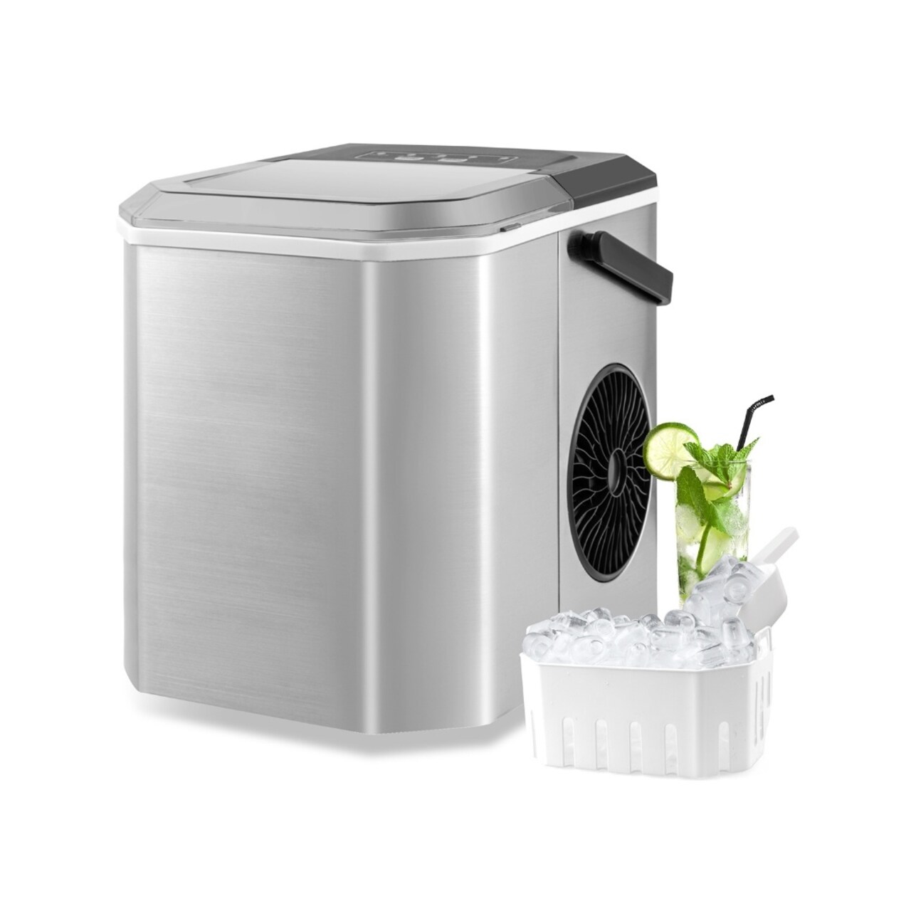 Portable Countertop Ice Maker with Self-Cleaning Function and One-Button Control Panel